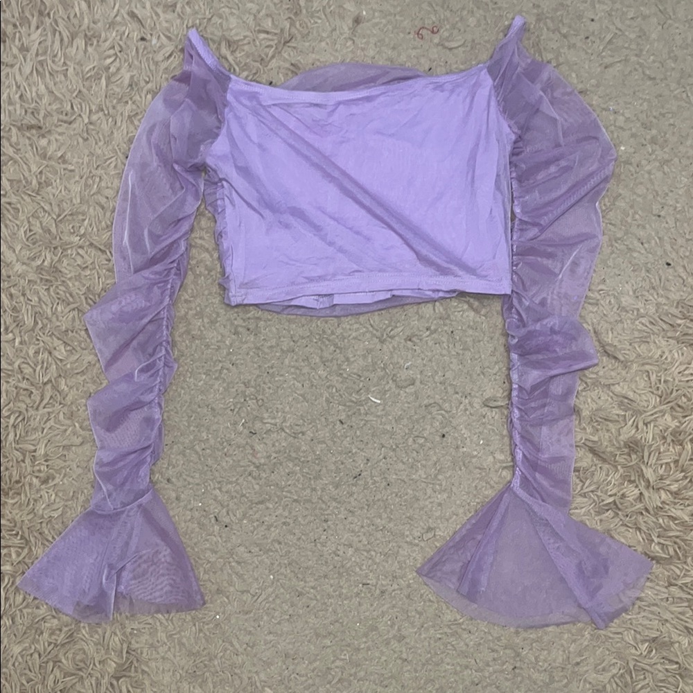 Lavender Off-Shoulder Mesh Crop Top